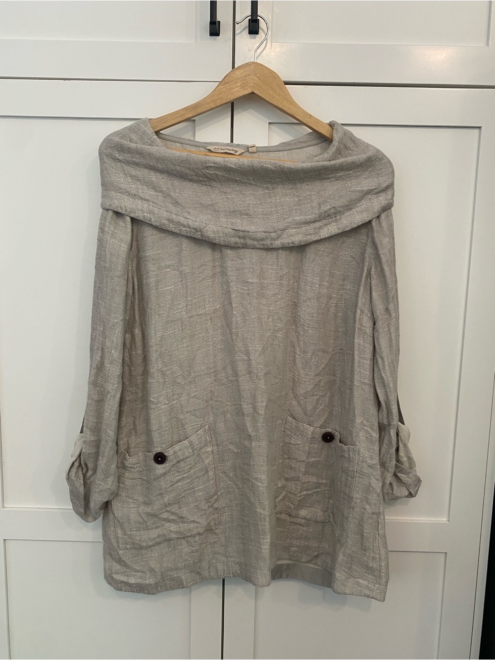 Soft Surroundings Mayfield Natural Oatmeal Linen-Blend Tunic Foldover Collar XL